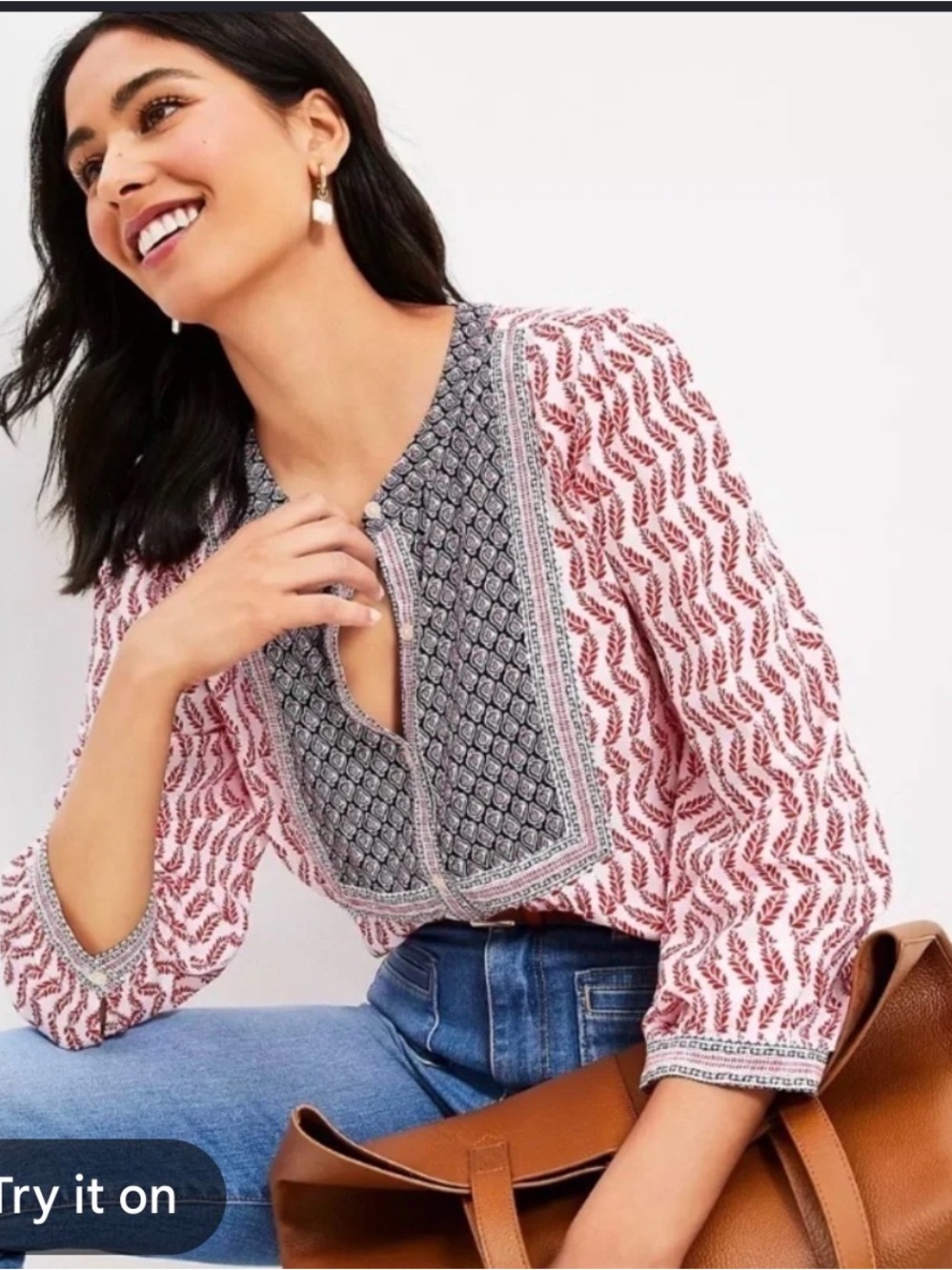 Loft Boho Leaf Bib Blouse size